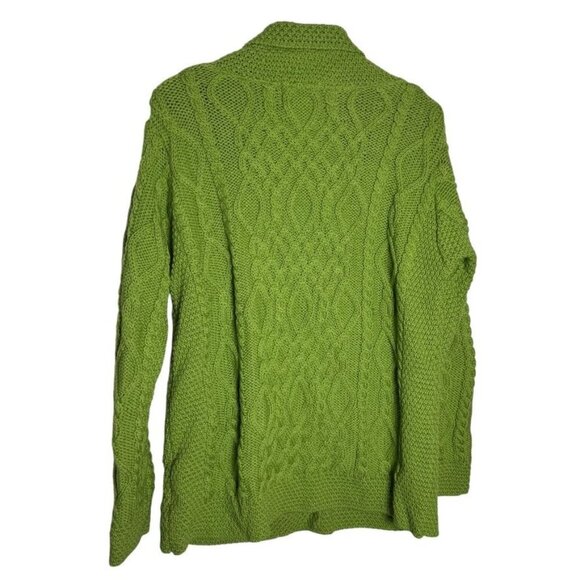 Aran Crafts Womens Green Cable Knit Cardigan Sweater Merino Wool - Picture 4 of 8